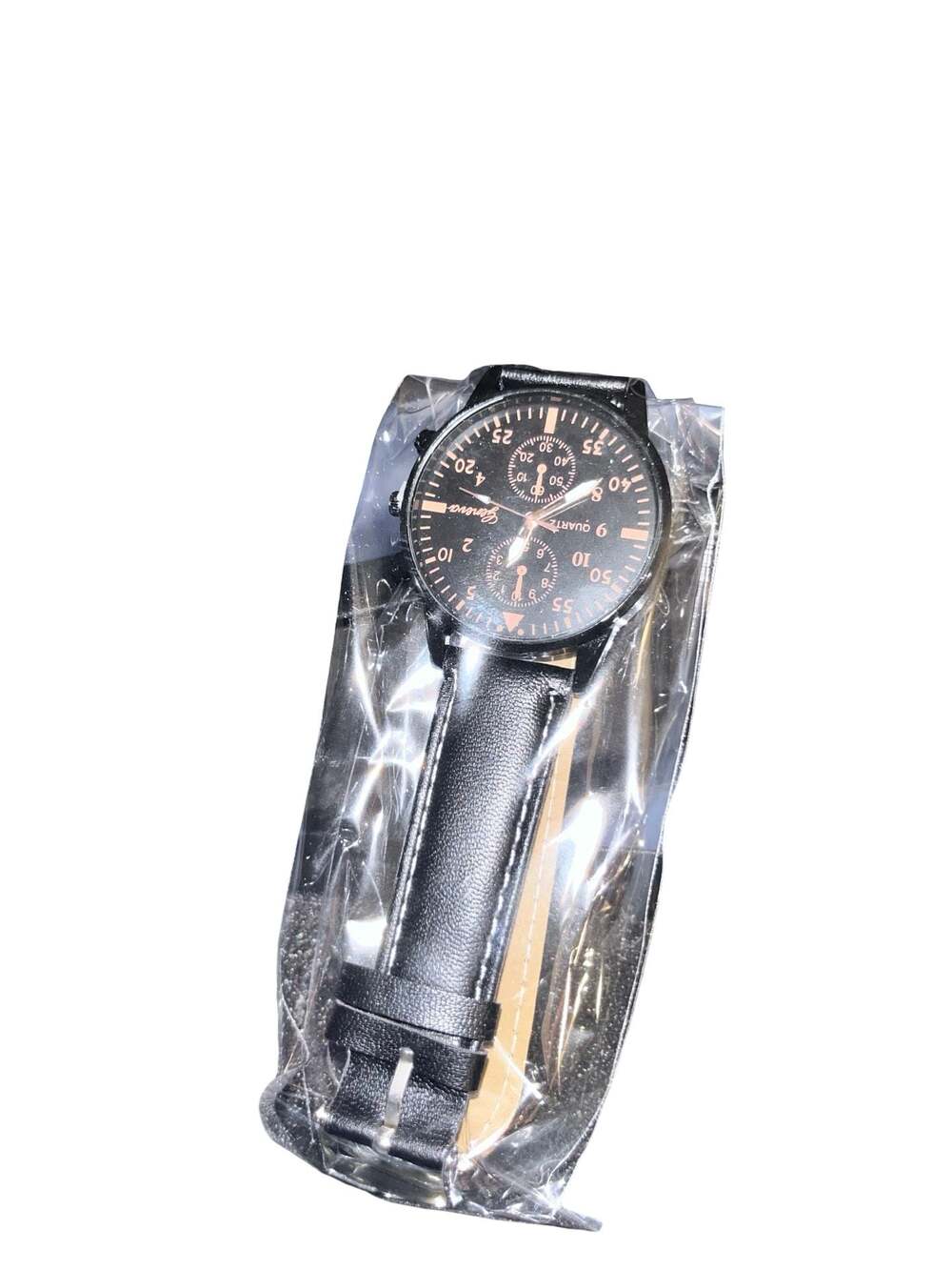 Geneva Men's Black Leather Strap Quartz Aviator Style Watch